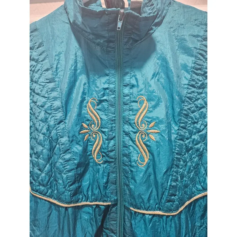 Vintage 80s 90s Teal Windbreaker Jacket Bold Spirit Embroidered Women’s Large L